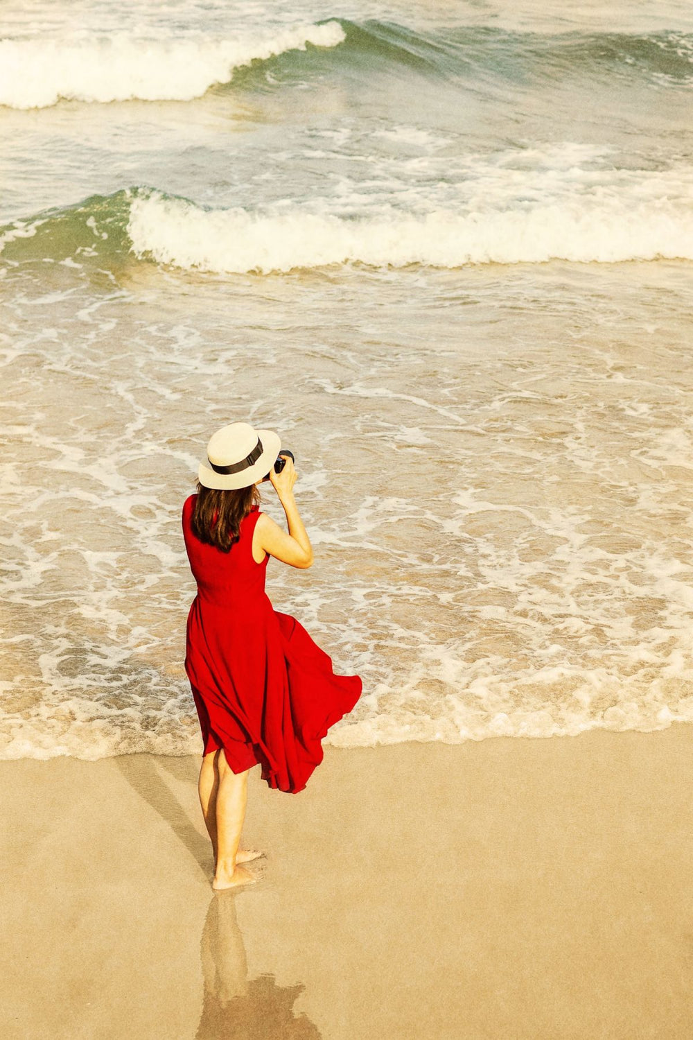 Lady In Red By The Beach