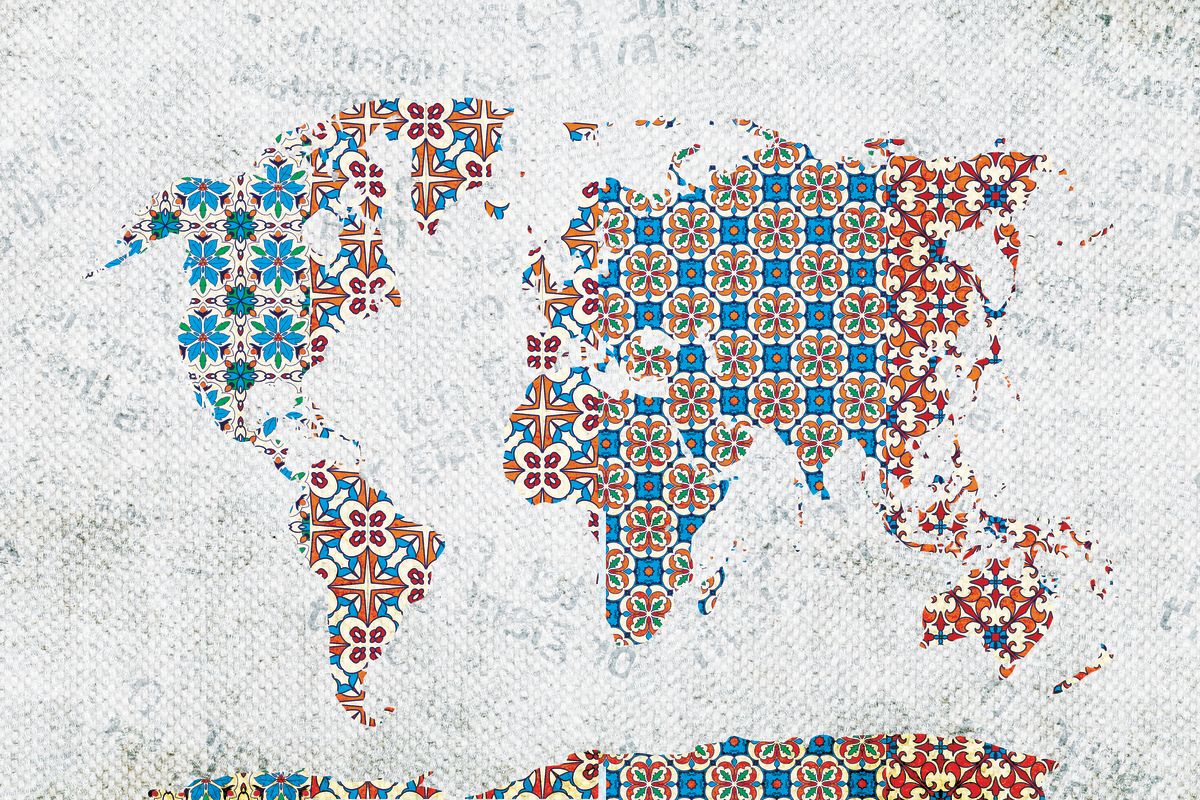 Floral Tiles World Map