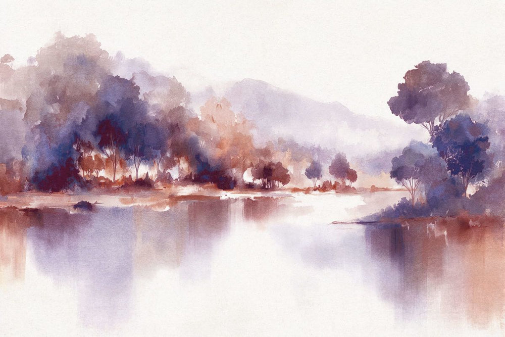 Misty Lake Watercolor Landscape