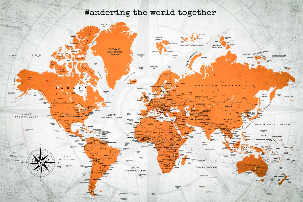 Wandering Together II Push Pin World Map