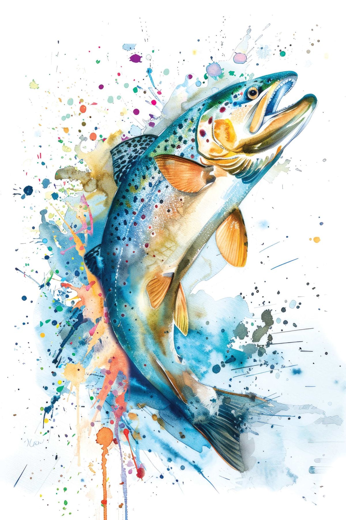 Trout Watercolor Splash