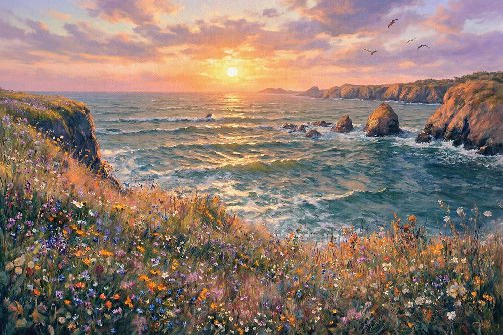 Sunset Wildflowers on Coastal Cliffs