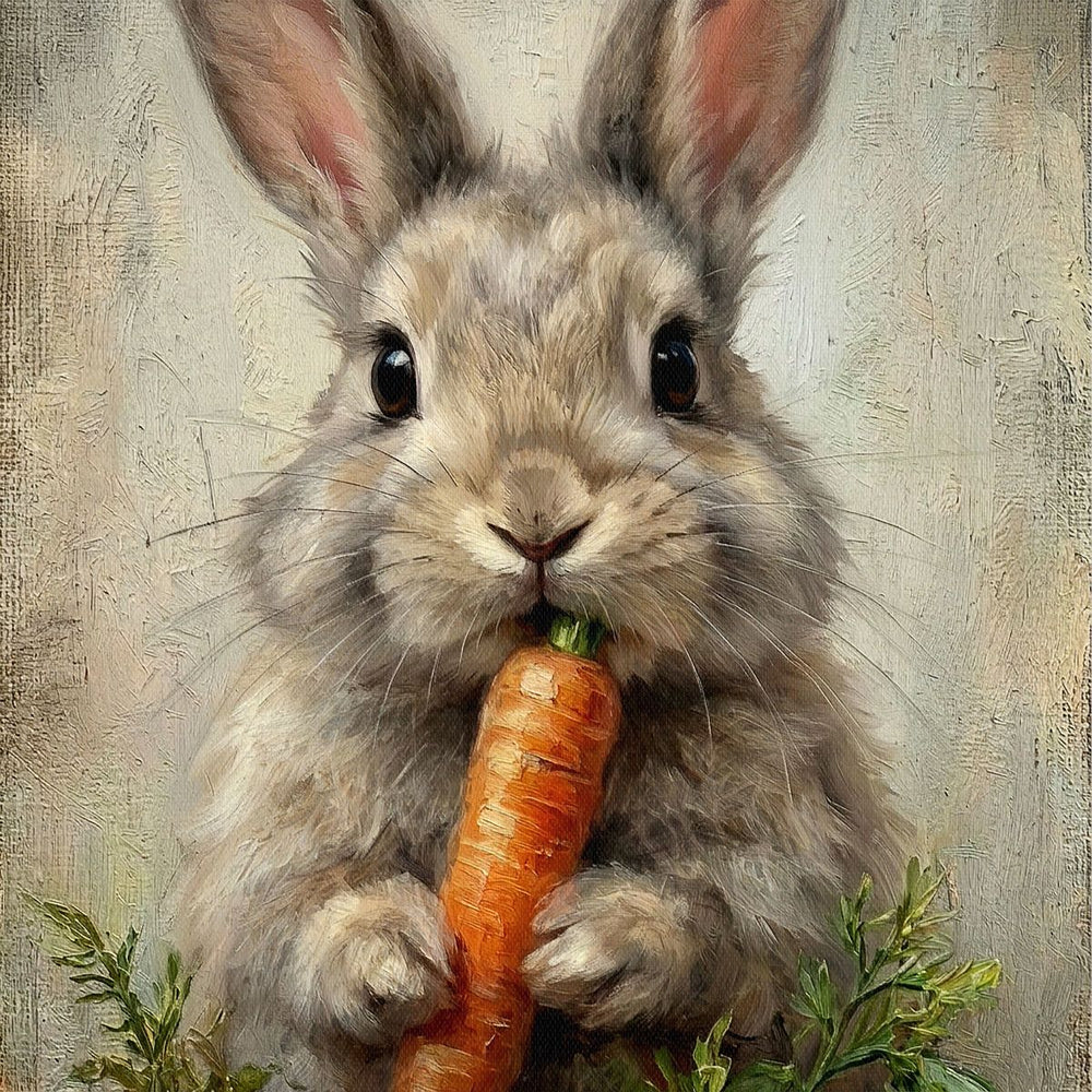 Fluffy Gray Bunny Eating a Carrot Painting