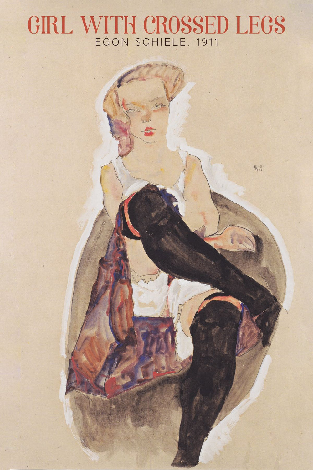 Girl Crossed Legs Schiele Exhibition Poster