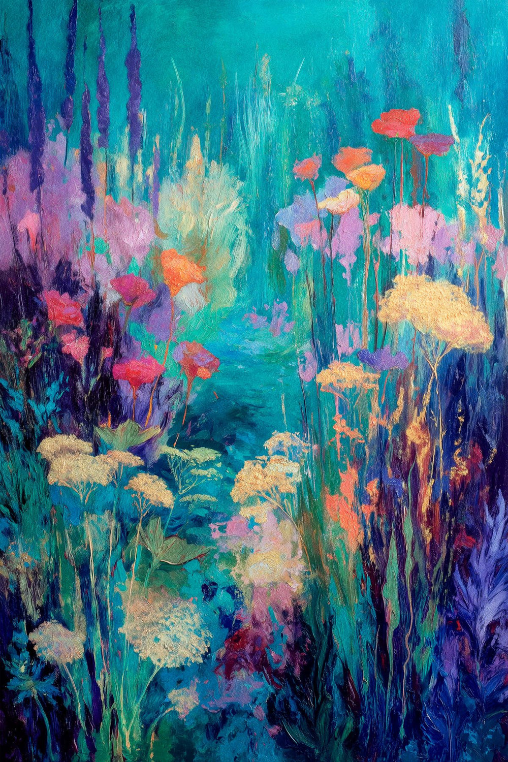 Vertical Abstract Underwater Floral Painting