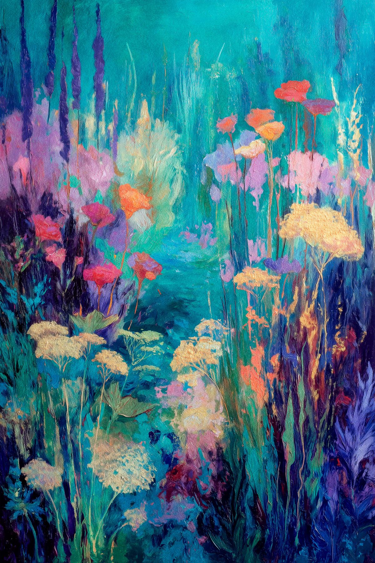 Vertical Abstract Underwater Floral Painting