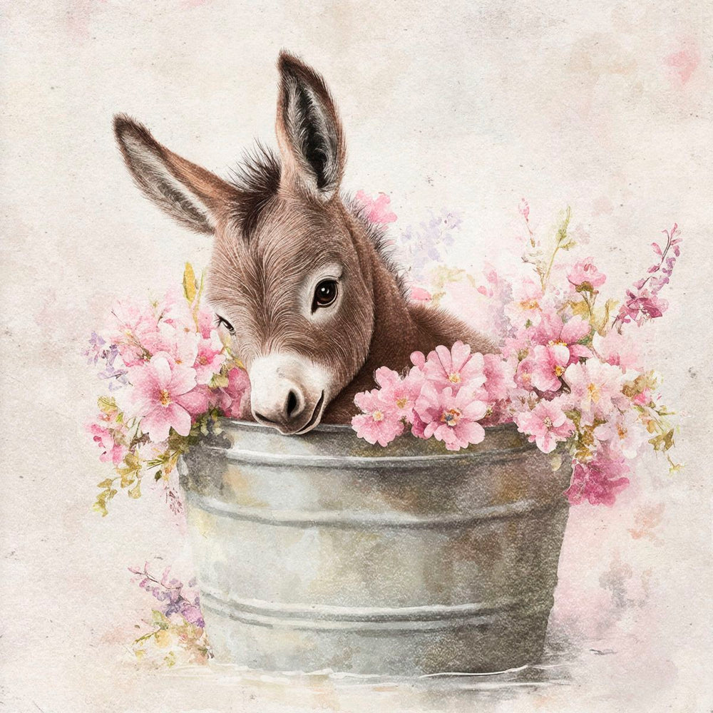Baby Donkey In A Flower Bucket I