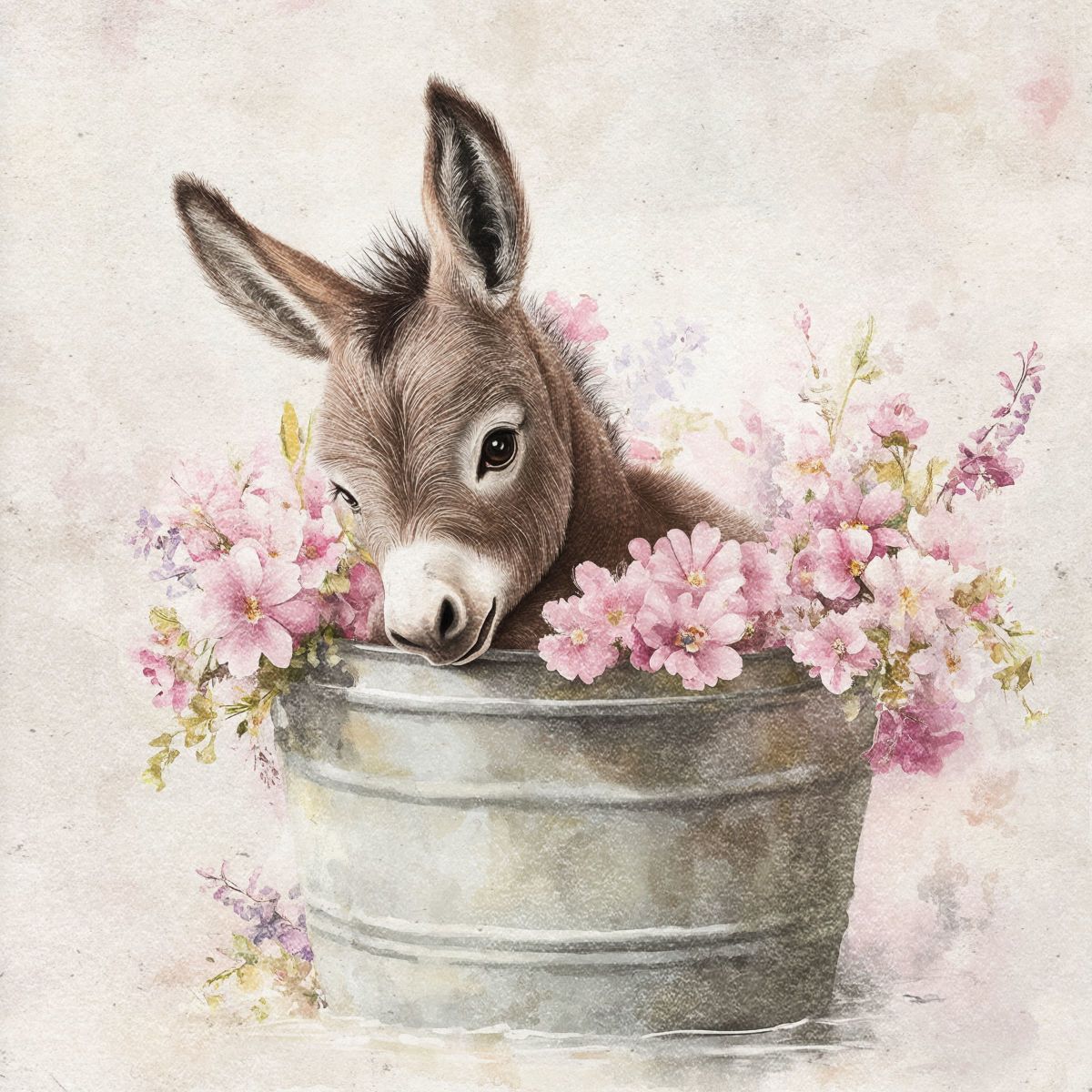 Baby Donkey In A Flower Bucket I