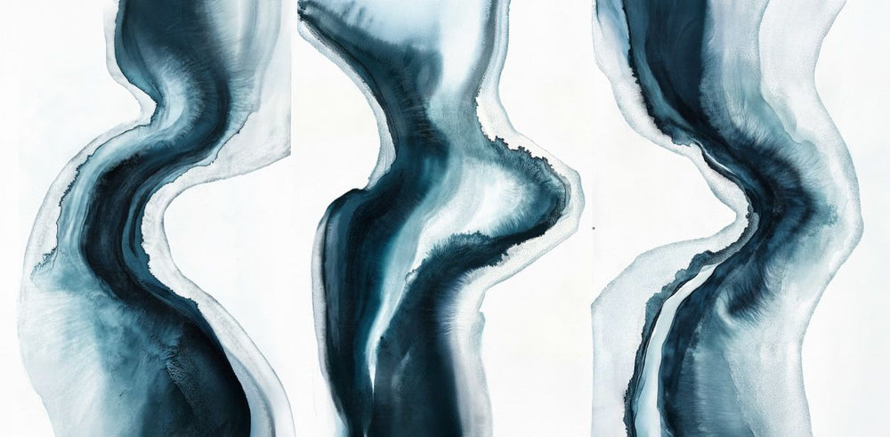 Cascading Blue Shades Triptych Wall Art