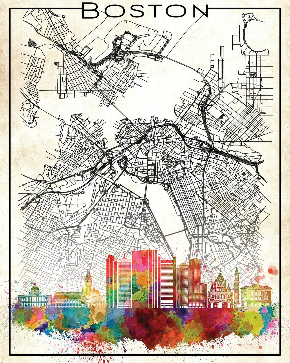Boston Skyline City Map
