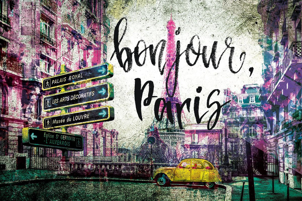Bonjour Paris City Grunge