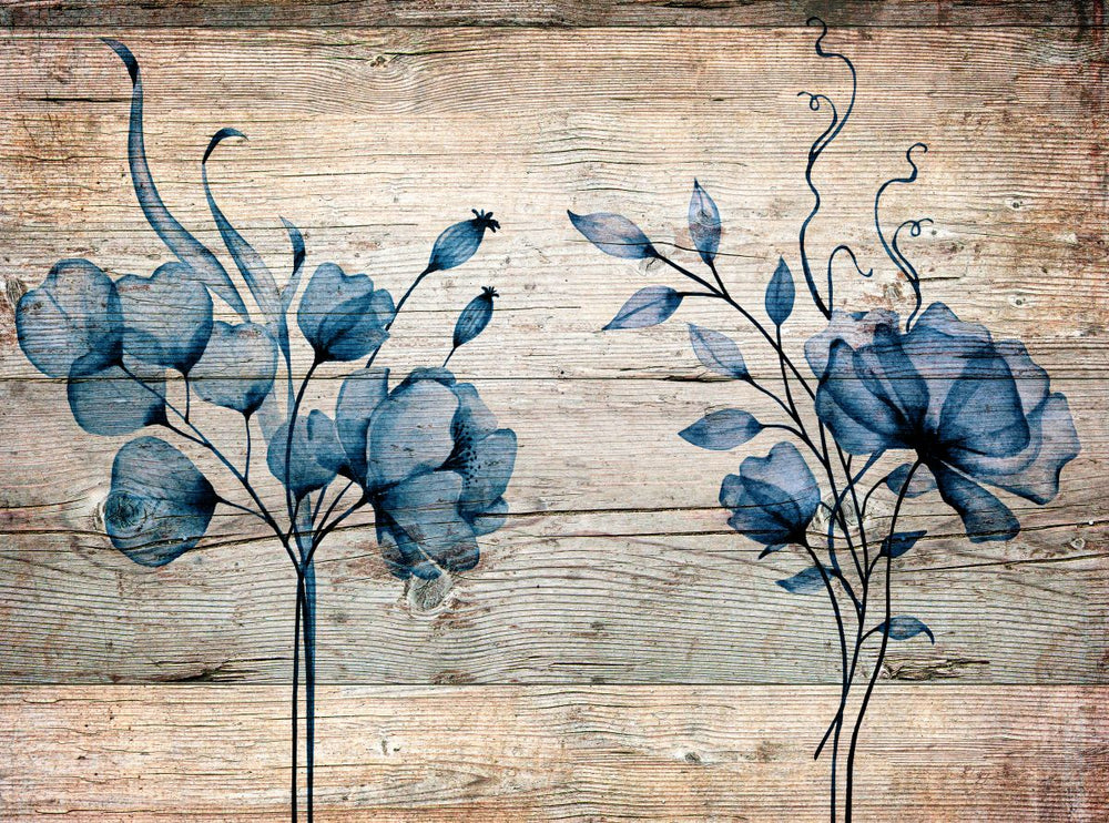 Blue Floral On Wood
