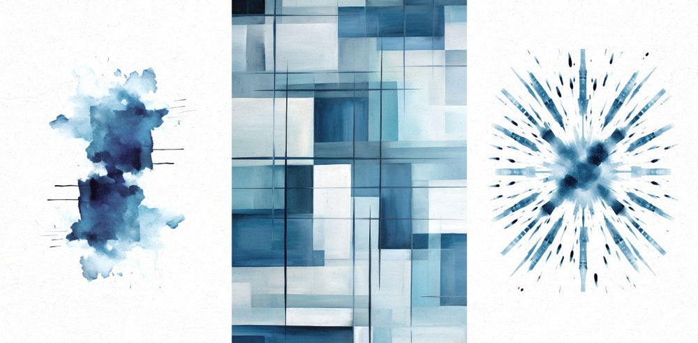 Modish Blue Abstract Triptych