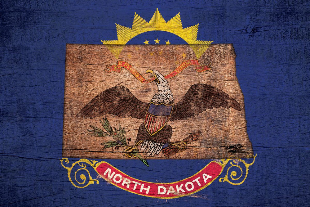State Map Over North Dakota Flag