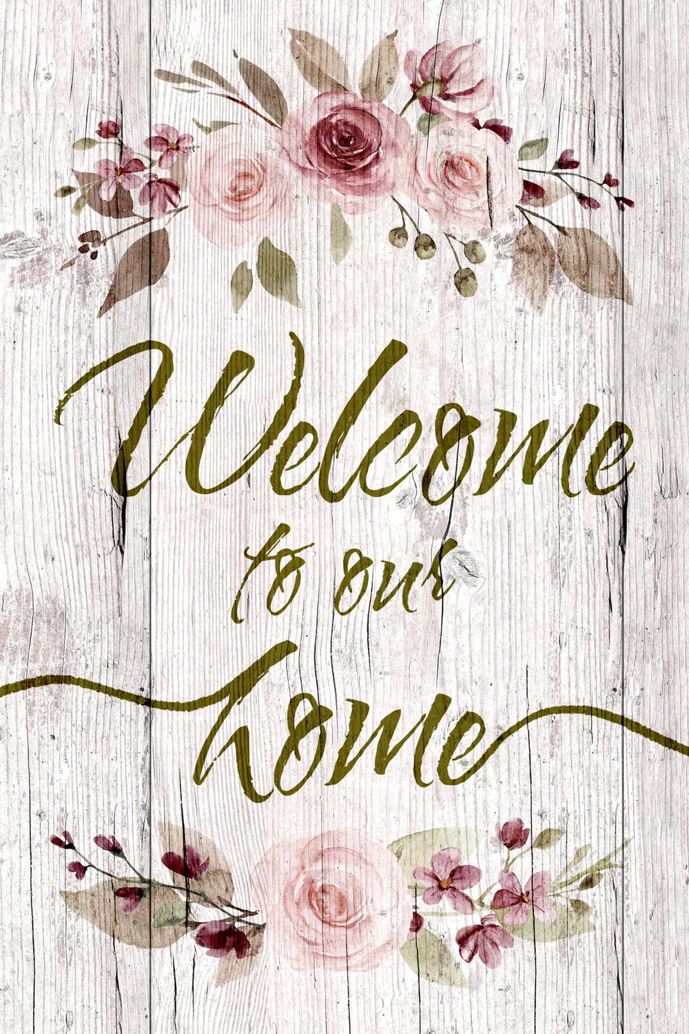 Floral Welcome Sign On Wood