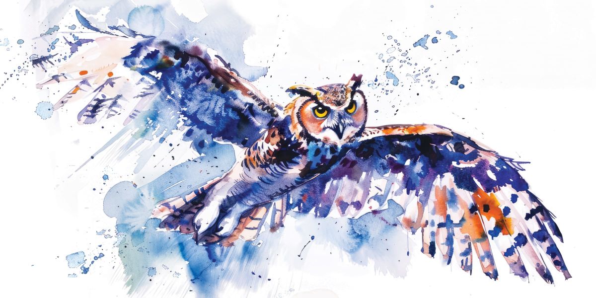 Flying Owl Watercolor Splash