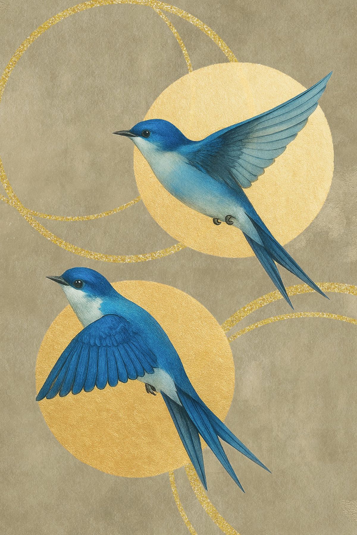 Blue Birds On Golden Circles