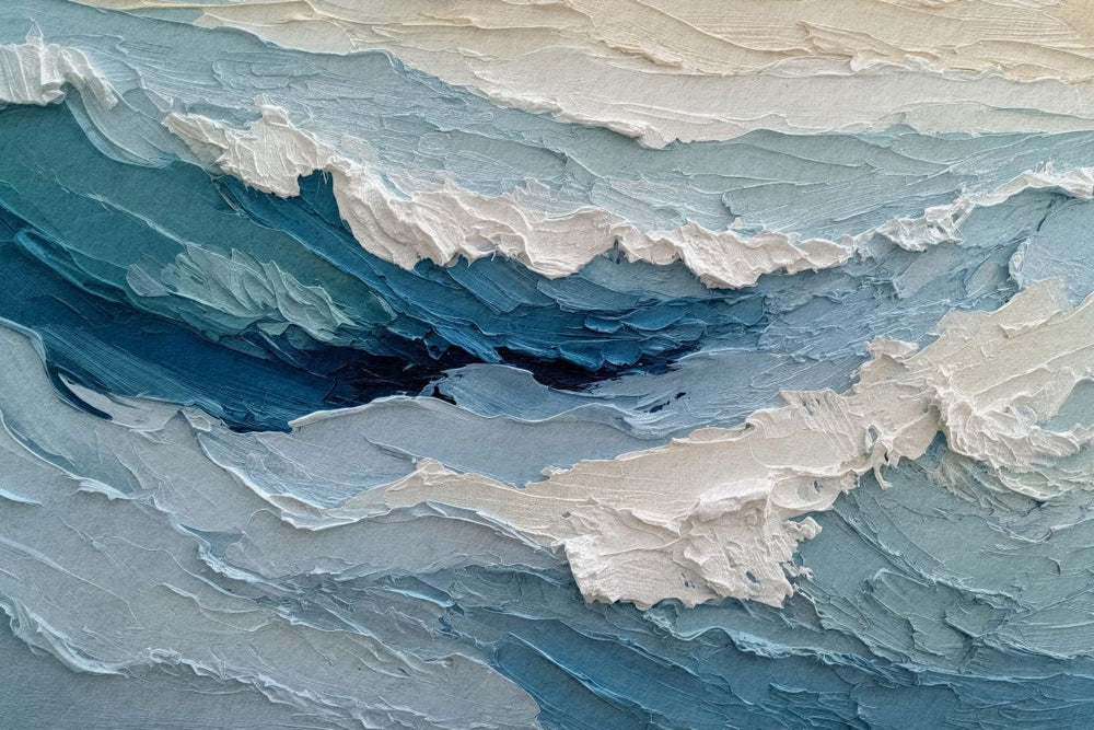 Deep Blue Ocean Waves Textured Palette Knife Painting