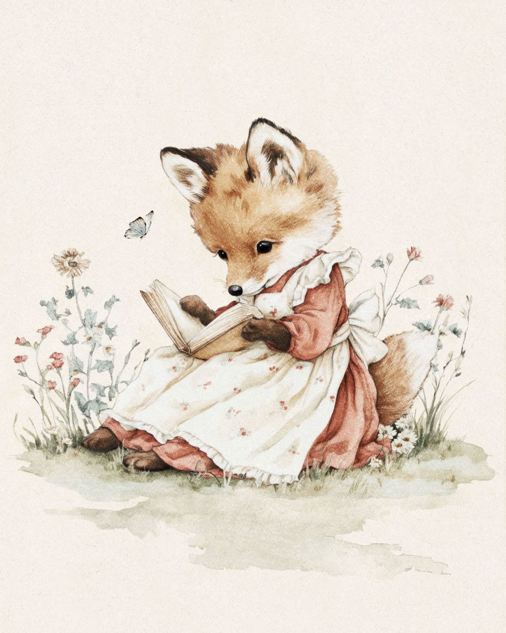 Little Fox Reading in the Meadow