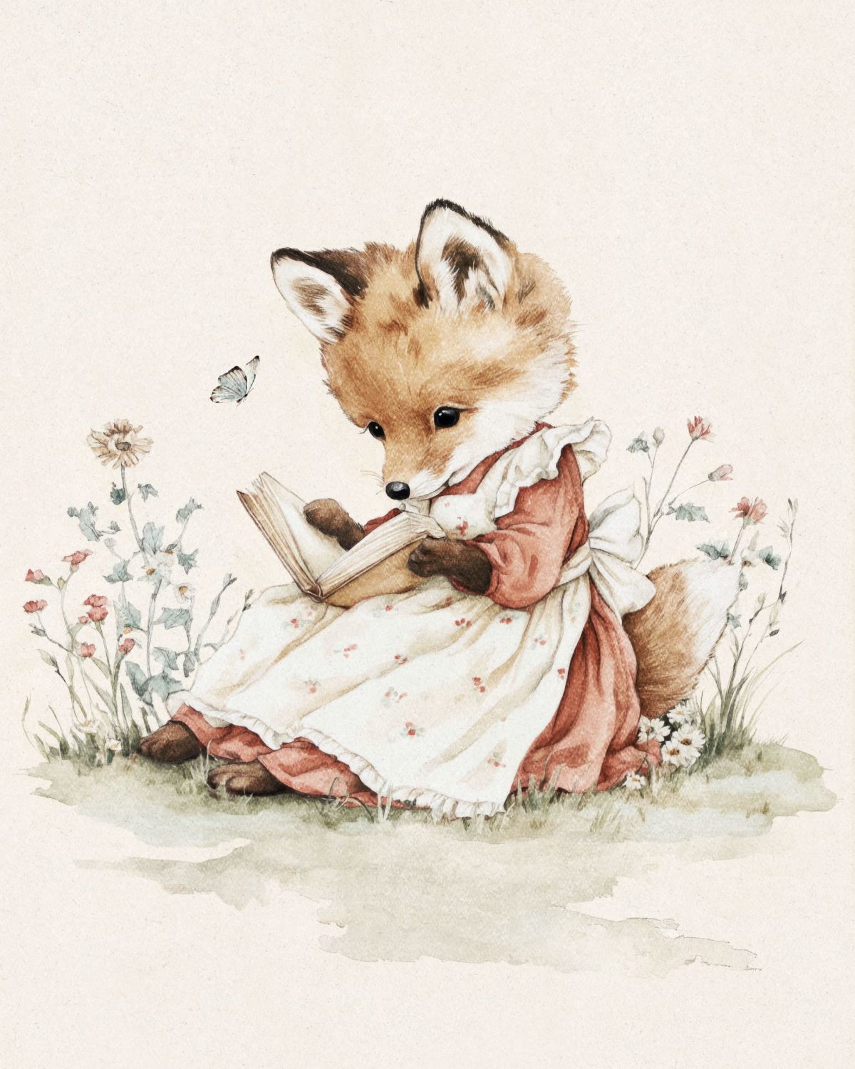 Little Fox Reading in the Meadow
