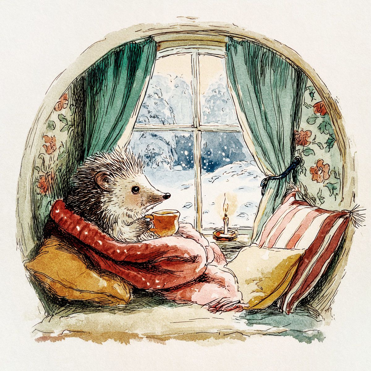 Cozy Hedgehog by the Winter Window