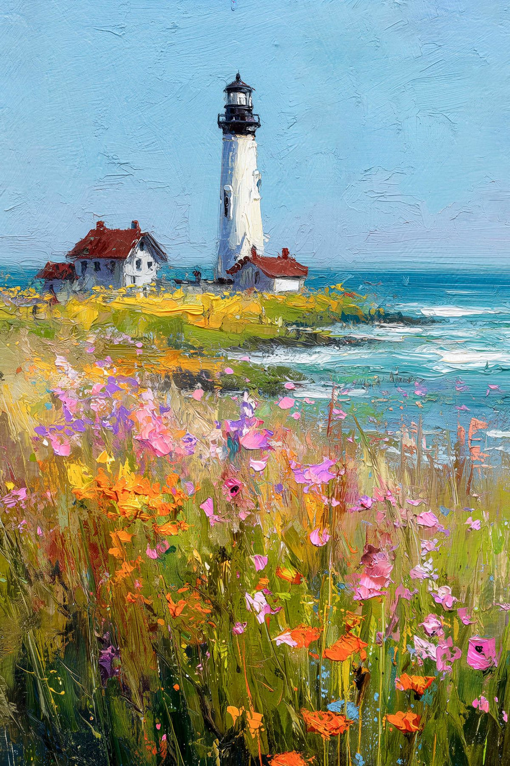 Colorful Wildflower Meadow by the Lighthouse