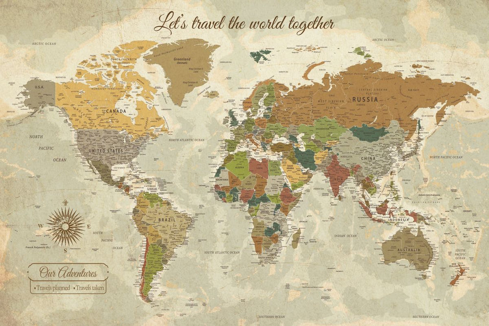Travel Together I Push Pin World Map