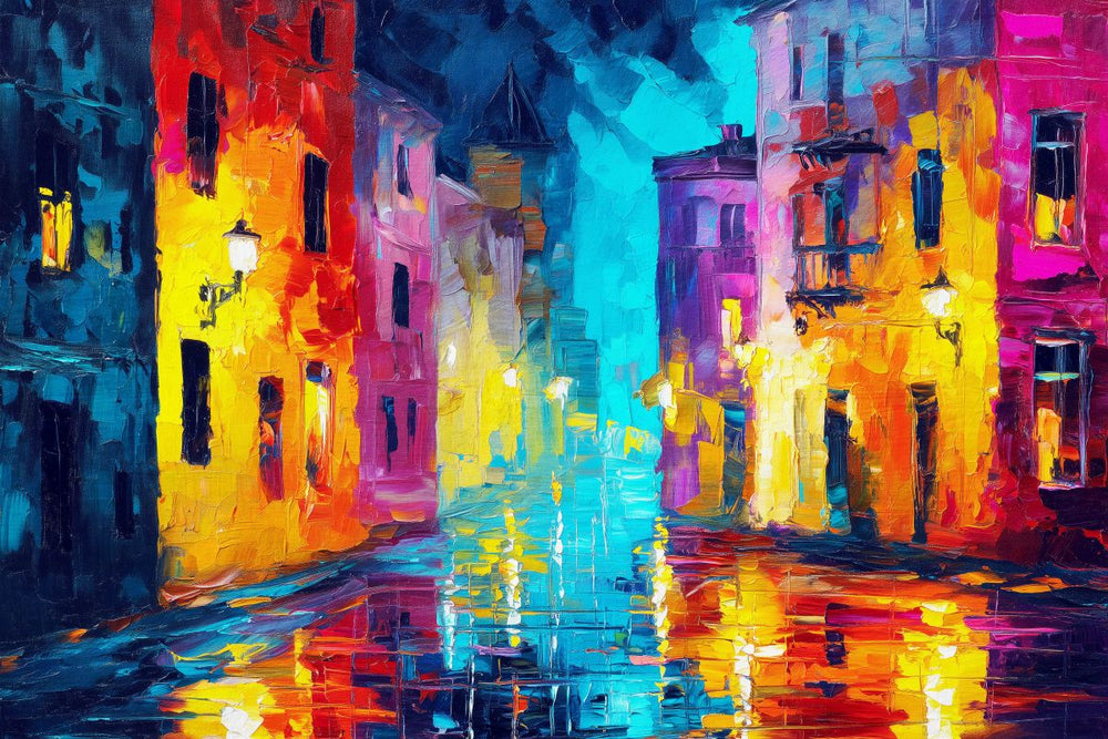 Lit Colorful Houses