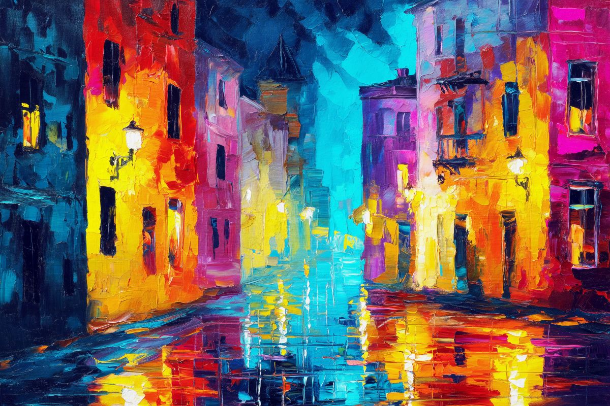Lit Colorful Houses
