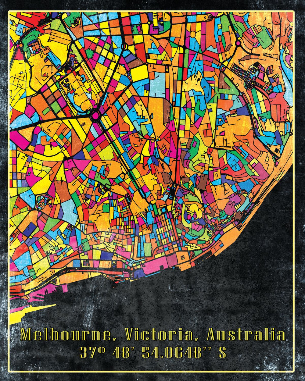 Multicolored Melbourne City Map
