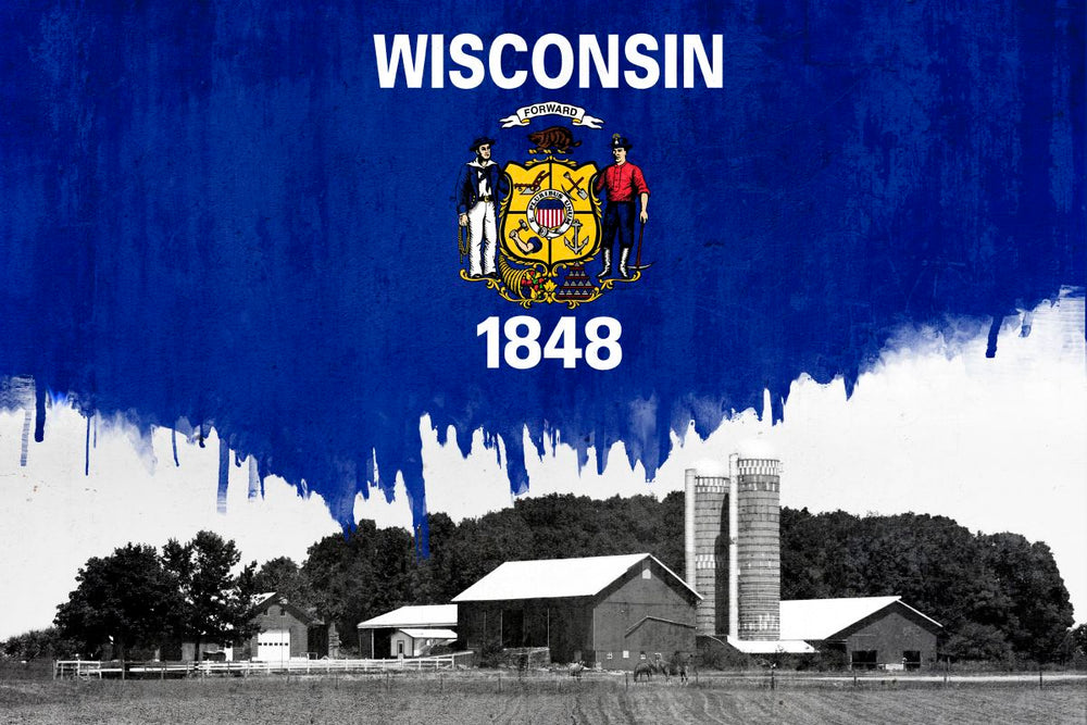 Wisconsin Flag Over Countryside Farm