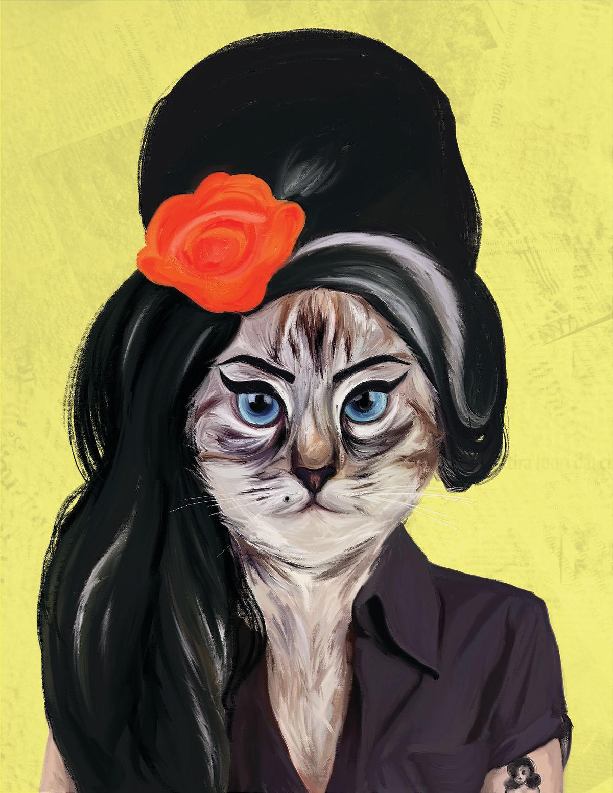 Amy Winehouse Portrait Inspired Cat