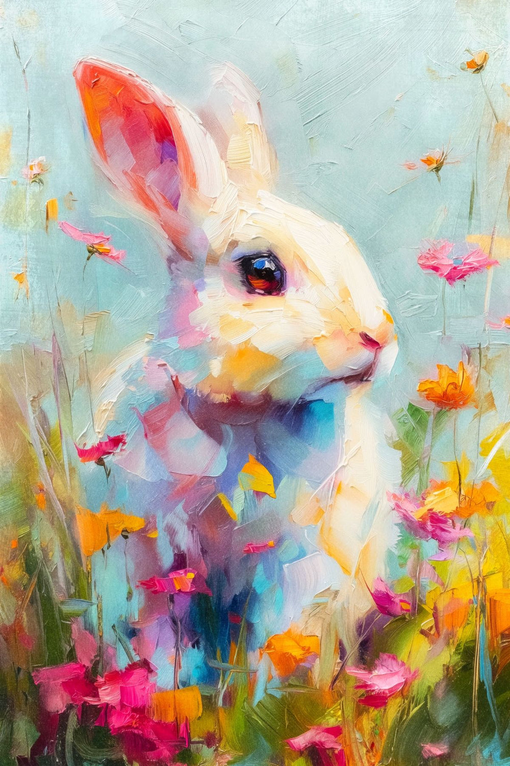 Colorful Bunny Among Blooms