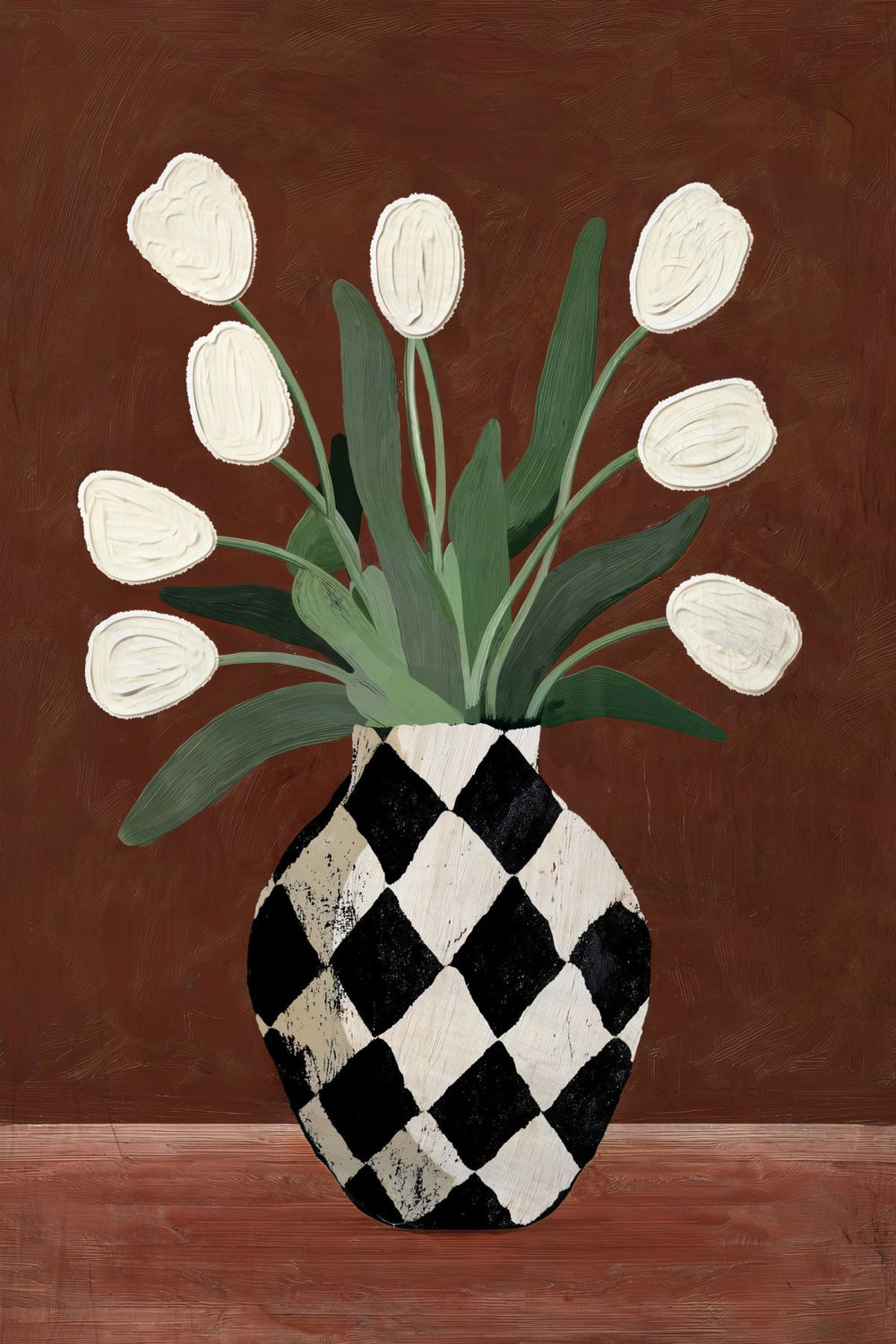 White Tulips in Harlequin Vase