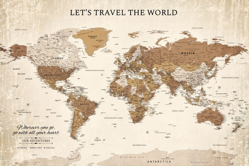 Let's Travel I Push Pin World Map