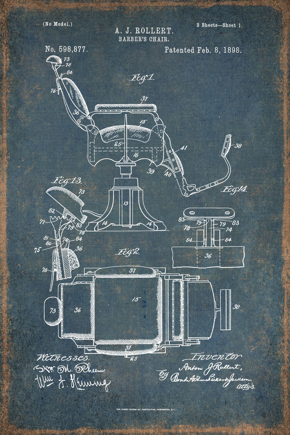 Barber's Chair Blue Vintage Patent