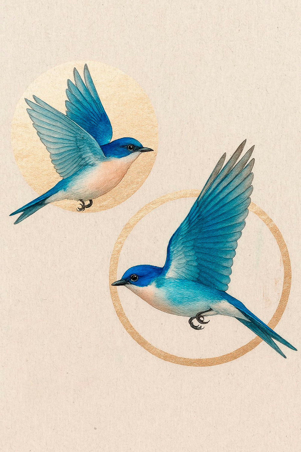 Bluebirds In Golden Orbit