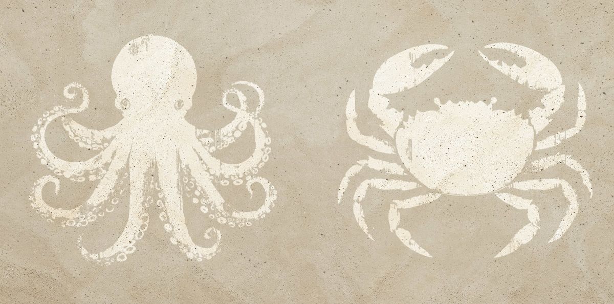 Octopus And Crab On Beige Wall Art