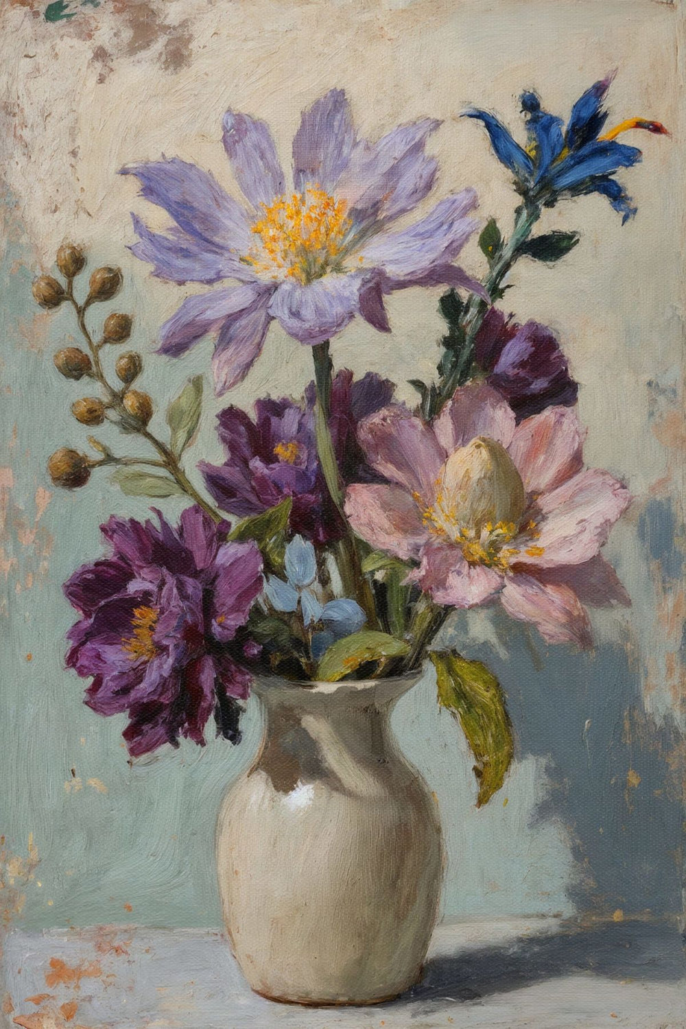 Mixed Wildflower Bouquet in Ceramic Vase