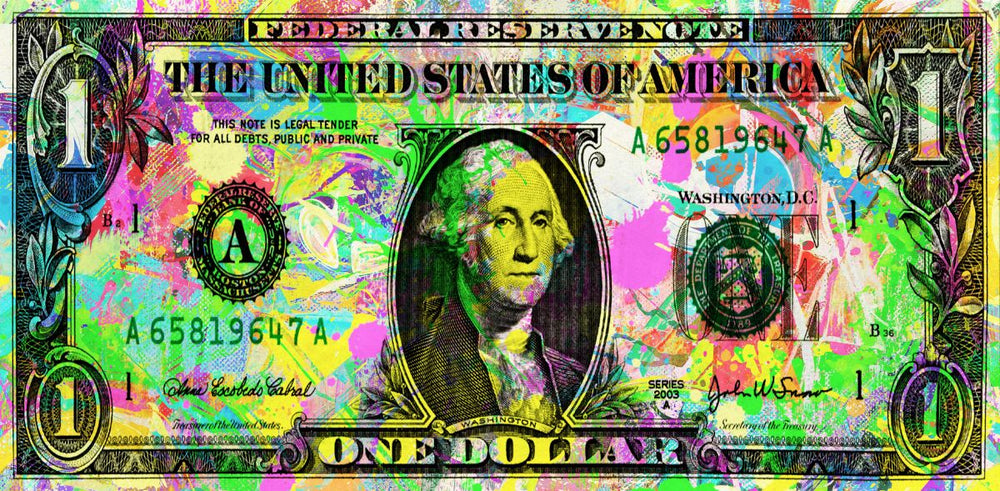 Neon Splatter Dollar Bill