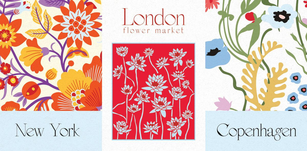 New York London Copenhagen Flower Market Poster