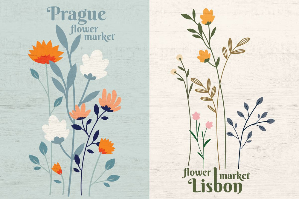 Prague And Lisbon Flower Market Posters