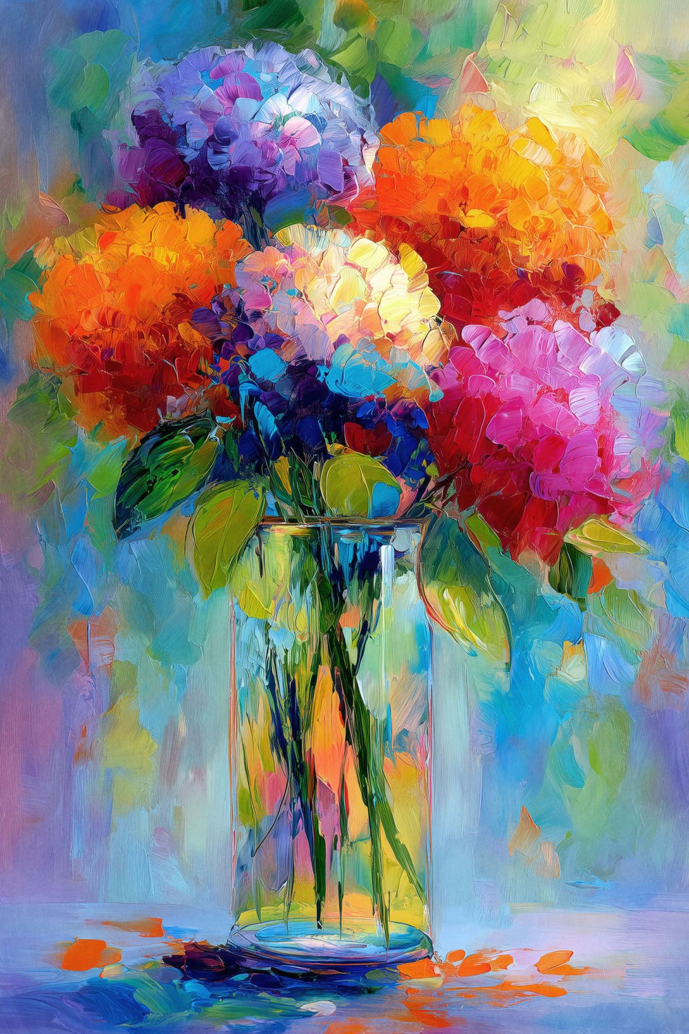 Hydrangeas In Glass Vase