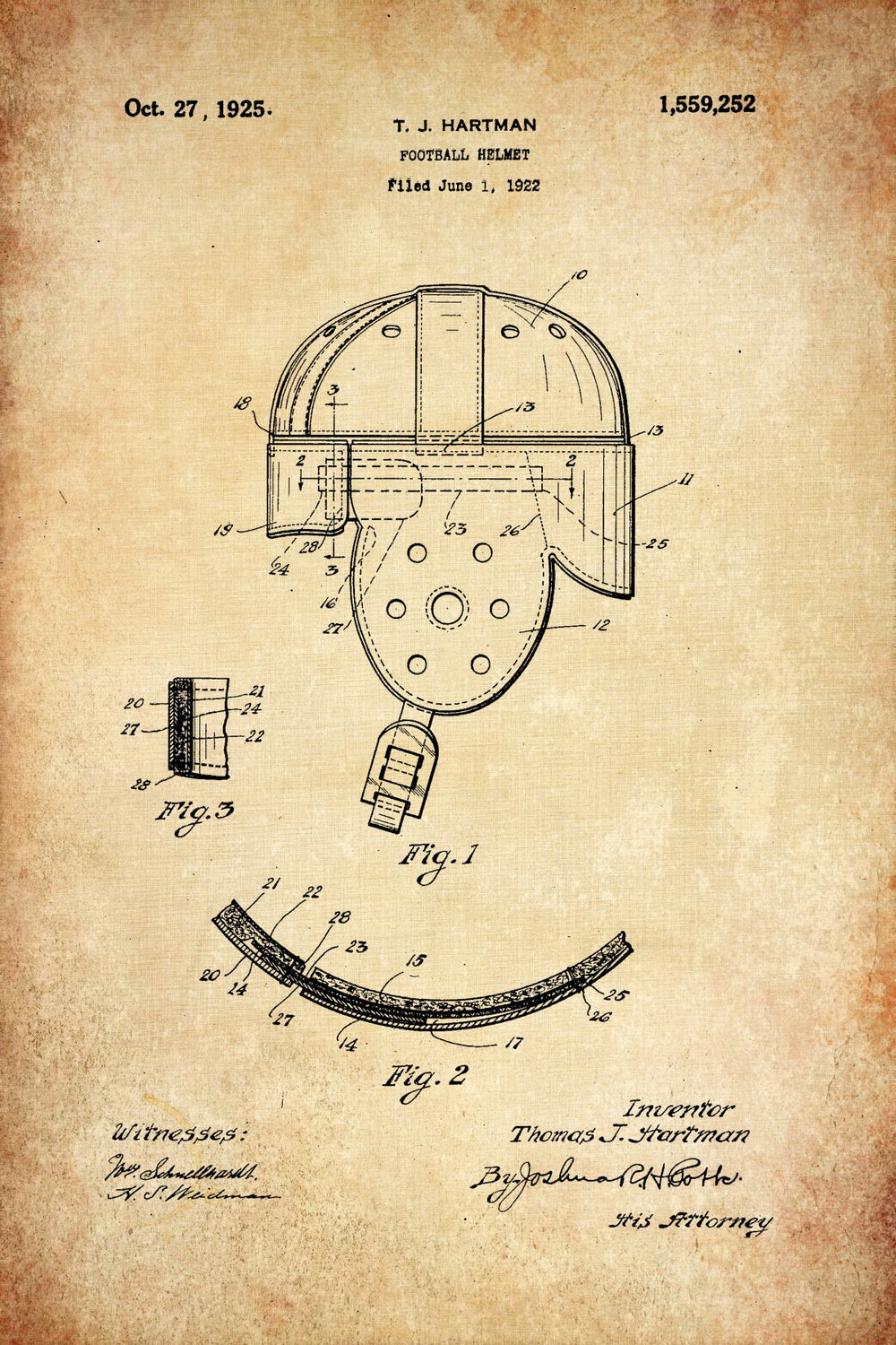 Football Helmet 1922 Vintage Patent