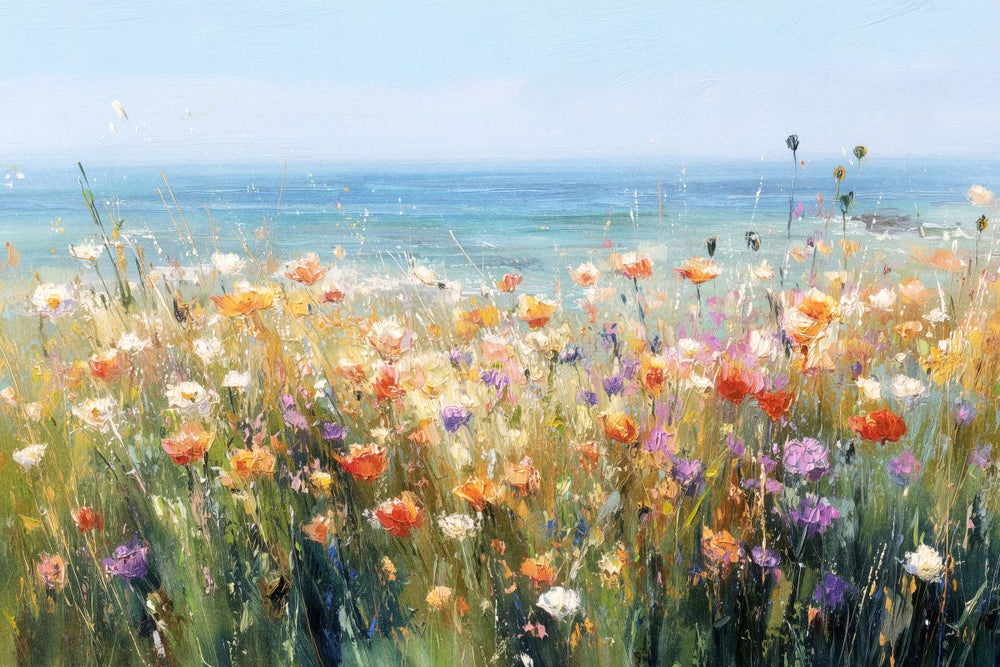 Impasto Coastal Wildflowers Oil Painting