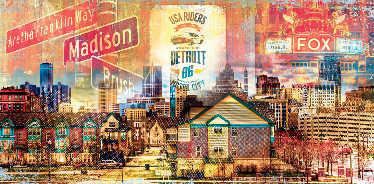 Detroit City Landmarks Grunge