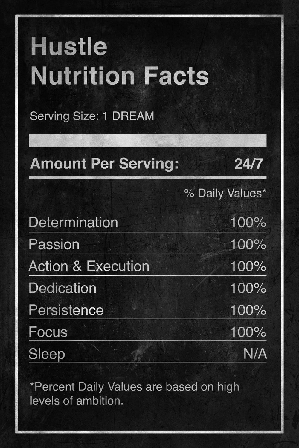Hustle Nutrition Facts Grunge Typography