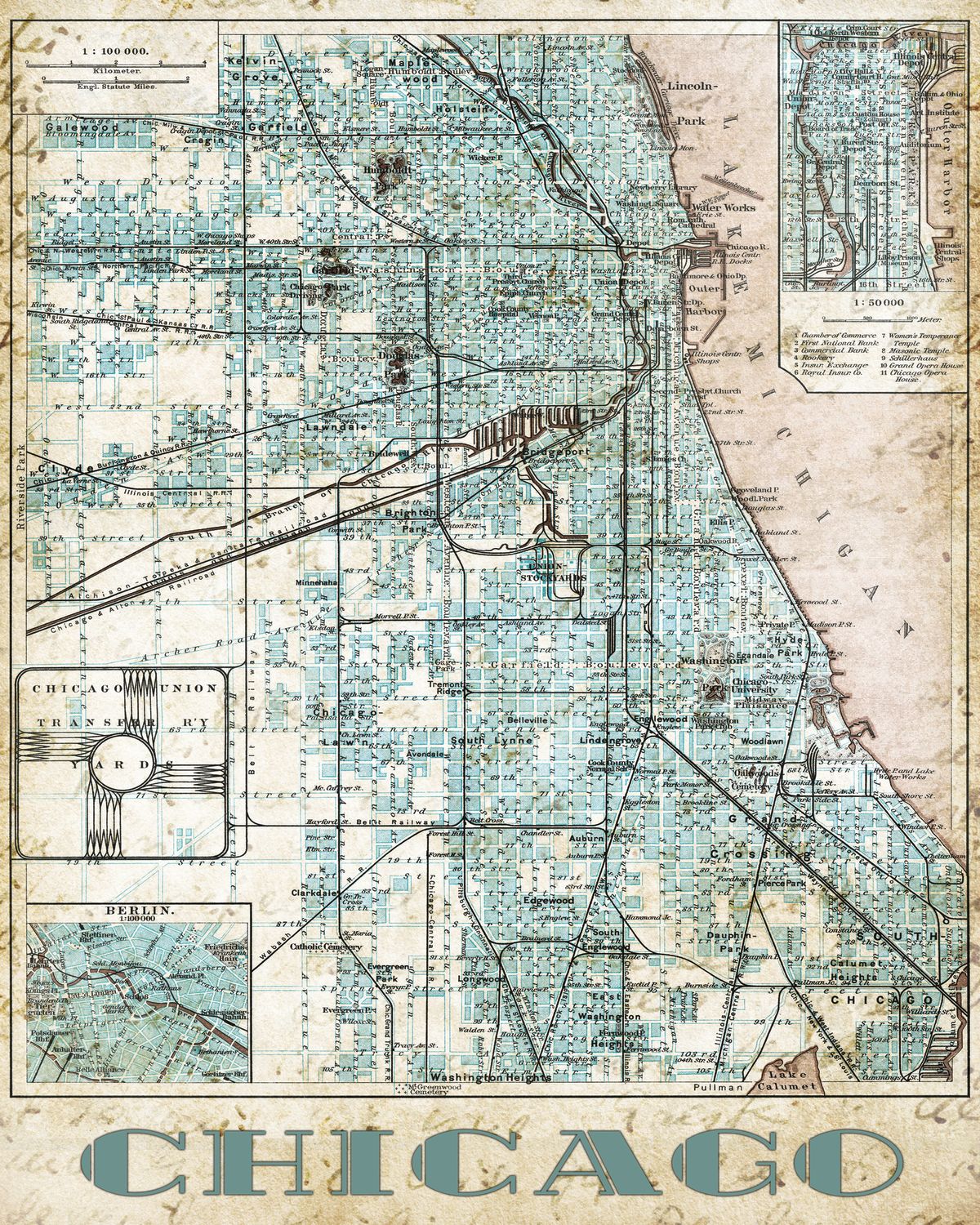 Vintage Chicago City Map