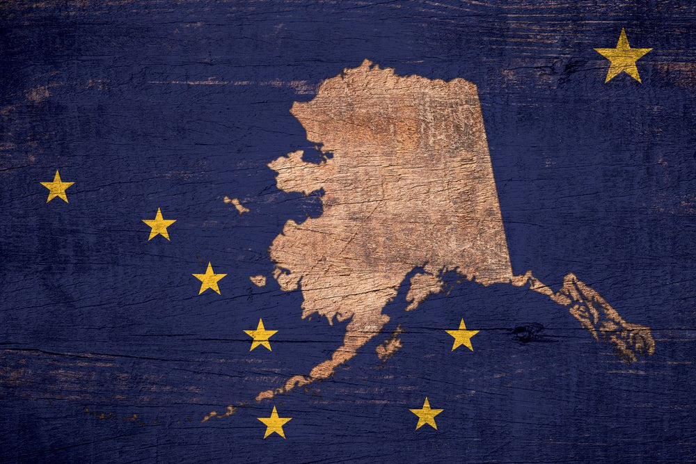 State Map Over Alaska Flag