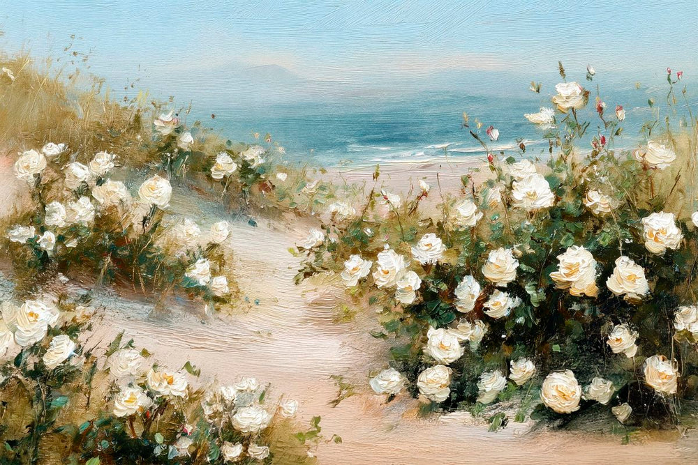 White Roses on Coastal Dunes Painting